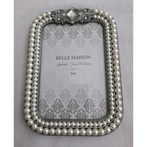 Belle Maison 4 X 6 Photo Frame White Pearls Jeweled Decor Table Top Bling